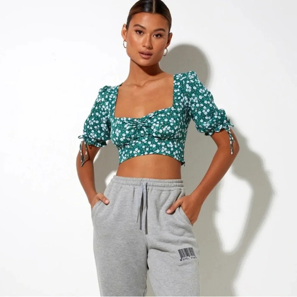 Motel Rocks Yiava Crop Top In Floral Field Green size XS - Picture 5 of 8